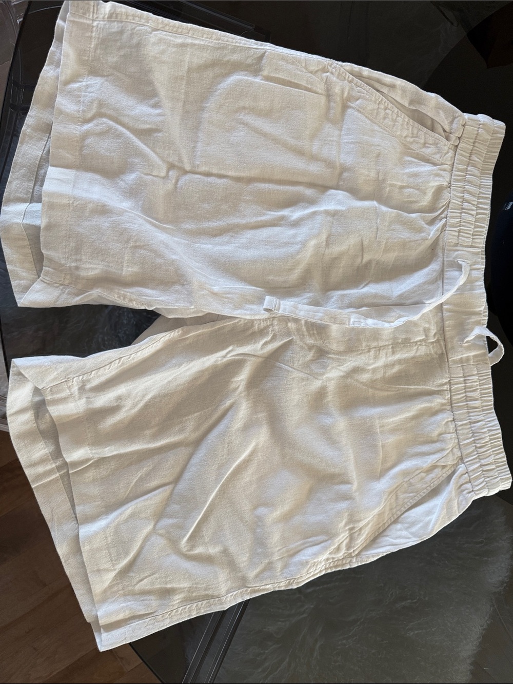 Men's White Linen Drawstring Shorts